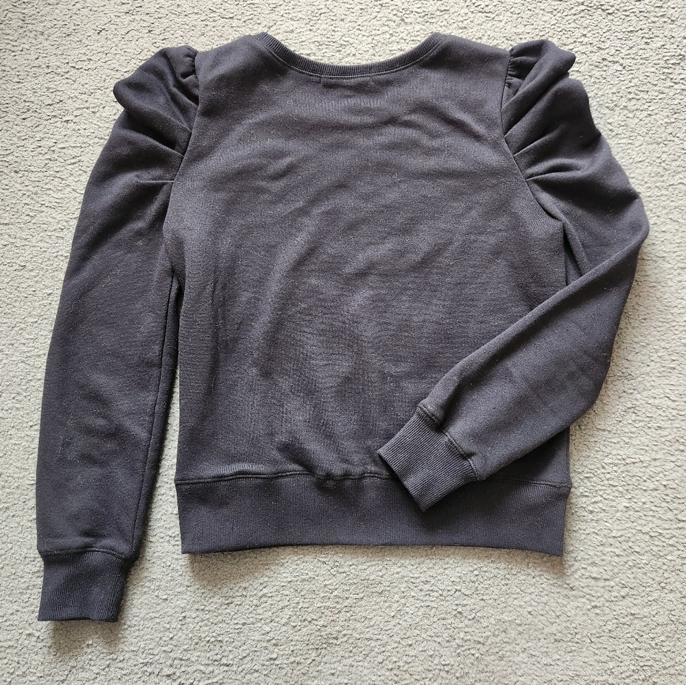 REBECCA MINKOFF Women's Janine Puff Sleeve Sweatshirt Small Black Quiet Luxury - Picture 6 of 12